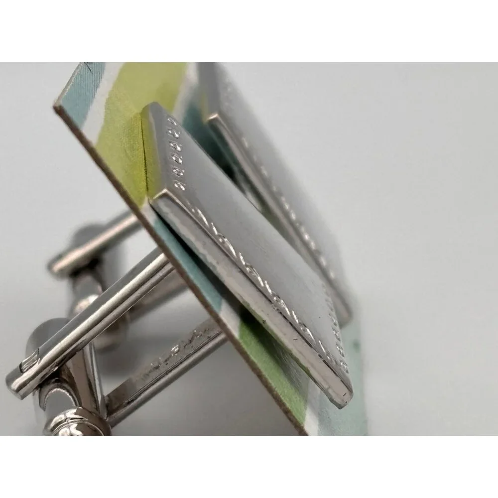 Vintage Silver-Tone Square Cufflinks With Engraved Border Design